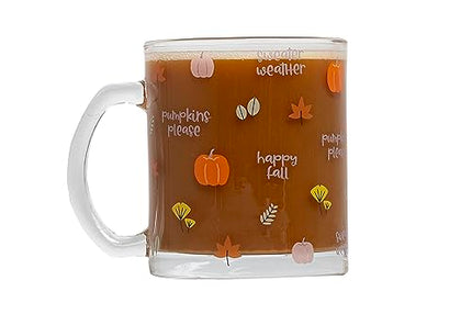 Pearhead Glass Harvest Mug, Halloween Home Décor, Coffee And Tea Glass Mug, Fall Drinkware Accessories, Seasonal Mug, 12 oz.