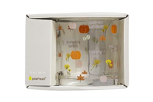 Pearhead Glass Harvest Mug, Halloween Home Décor, Coffee And Tea Glass Mug, Fall Drinkware Accessories, Seasonal Mug, 12 oz.