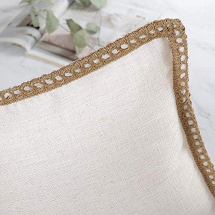 Phantoscope Farmhouse Solid Throw Decorative Pillow Cover Burlap Linen Trimmed Tailored Edges Outdoor Pillow Off White 18 x 18 inches, 45 x 45 cm