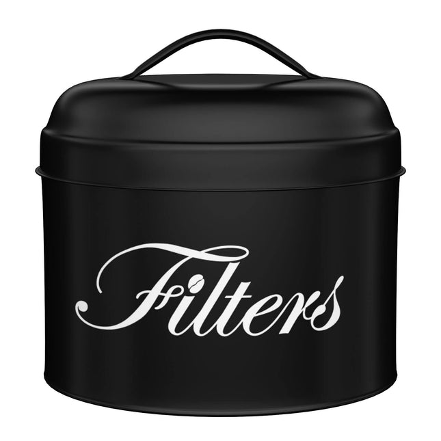 Black Basket Coffee Filter Holder With Lid - Round Container for Counter Storage - Rustic Farmhouse Bar Accessories Decor