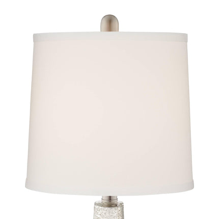 360 Lighting Ledger Modern Accent Table Lamps 21.75" High Set of 2 with USB Charging Port Mercury Glass Off White Drum Shade Decor for Living Room Desk Bedroom House Bedside Nightstand Home