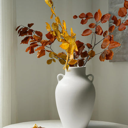 GeLive Matte White Ceramic Jar Vase with Dual Handles, Handmade 10 Inch Waterproof Rustic Farmhouse Pitcher Vase for Table Centerpiece, Flower Arrangement Home Decor