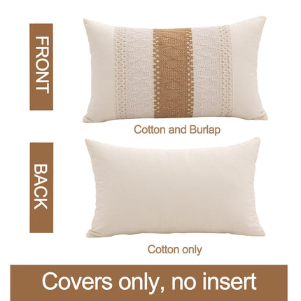 Mayler Yee Lumbar Throw Pillow Covers 12 x 20 Inch 1PC for Farmhouse Living Room, Cotton & Burlap Textured Striped Woven Boho Pillow Covers (Beige & Brown, Single Striped)