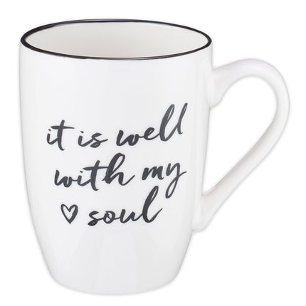 Christian Art Gifts Microwave & Dishwasher Safe Encouraging Ceramic Coffee & Tea Mug for Women & Men: It is Well With My Soul Inspirational Non-toxic Novelty Heart Beverage Cup, White & Black, 12 oz.