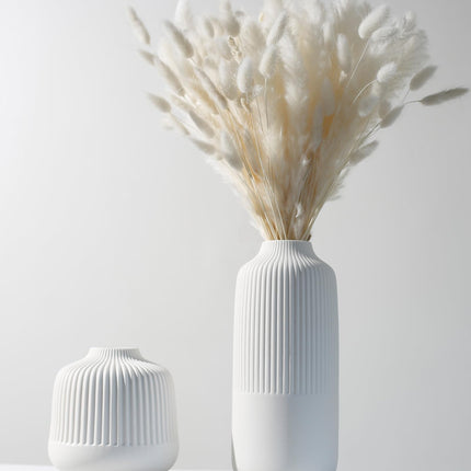 Matte White Vases Home Decor Stripe Centerpieces Modern Boho Ceramic Set of 2 for Flowers Pampas Grass Table Mantle Kitchen Porcelain