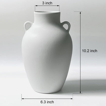 GeLive Matte White Ceramic Jar Vase with Dual Handles, Handmade 10 Inch Waterproof Rustic Farmhouse Pitcher Vase for Table Centerpiece, Flower Arrangement Home Decor