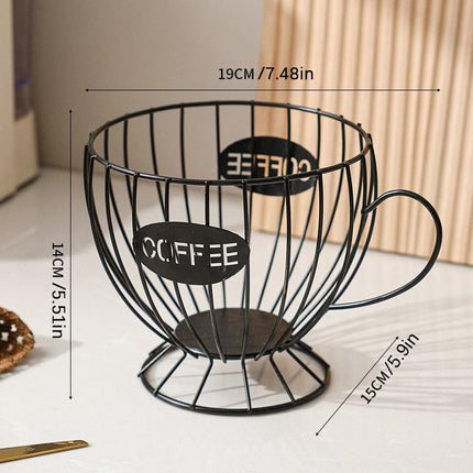 Agirlvct Coffee Pod Holder,Large K Cup & Capsule Storage Organizer, Tea Cup Coffee Capsule Basket, Metal Coffee Bar Organizer for Kcup Kitchen Dinning Room Office Home Cafe Hotel (Black)