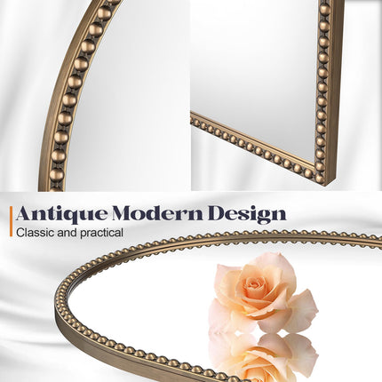Brauthon Arched Beaded Mirror for Bathroom, 24"x36" Antique Gold Arch Vanity Wall Mirror, Retro Brass Metal Frame Champagne Bronze Mirror for Bedroom Dressing Room Entryway Fireplace