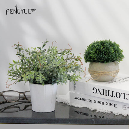 PENGYEE 4 Pack Small Fake Plants, Artificial Plants Indoor for Home Decor, Small Faux Plants Indoor, Fake Plants in White Pot for Bathroom Bedroom Kitchen Office Farmhouse Room Shelf Decor