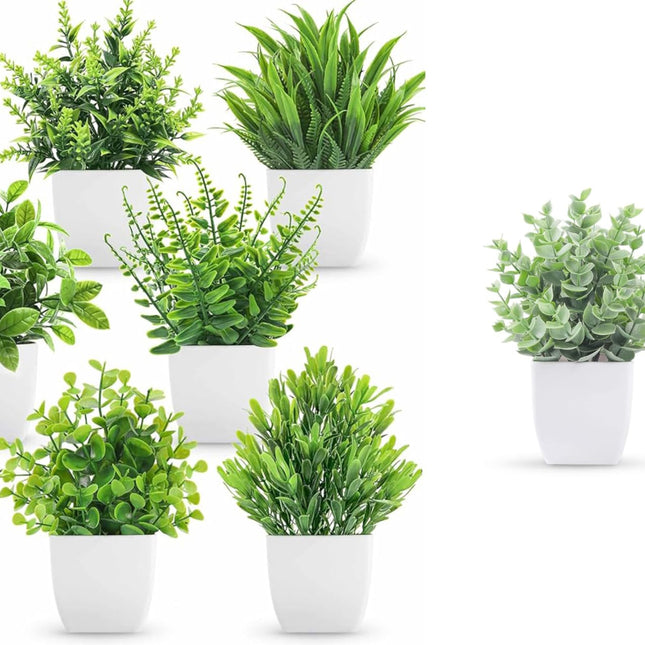 Der Rose Bundle of 8 Packs Fake Plants and 2 Packs Mini Artificial Potted Plants for Table Desk Home Bathroom Office Decor