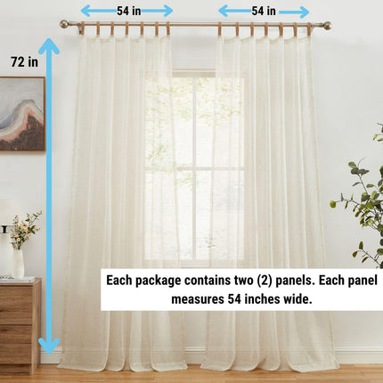 HLC.ME Lena Burlap Flax Linen Semi Sheer Privacy Sun Light Filtering Transparent Window Tab Top Short Thick Curtains Drapery Panels for Bedroom & Office, 2 Panels (54 W x 72 L, Natural Linen)