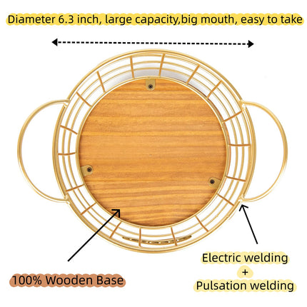 Coffee Pod Holder, Large Capacity K Cup Holder Organizer,Big Metal Kcup Capsule Storage Basket with Wooden Base, Coffee Bar Decor Station Accessories for Kitchen Counter Office Desktop (Gold)