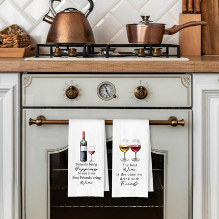 ArtisaEura Friends and Wine Kitchen Towels Set of 2, Gifts for Wine Lovers Dish Tea Bar Towels for Kitchen Bar Cart Decor, Wines Gifts for Women Men Decorative Hand Towels, 16x24 Inches