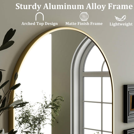 HARRITPURE Arched Wall Mirror 24"x36" – Gold Metal Frame Vanity Mirrors for Bedroom, Entryway, Living Room Decor