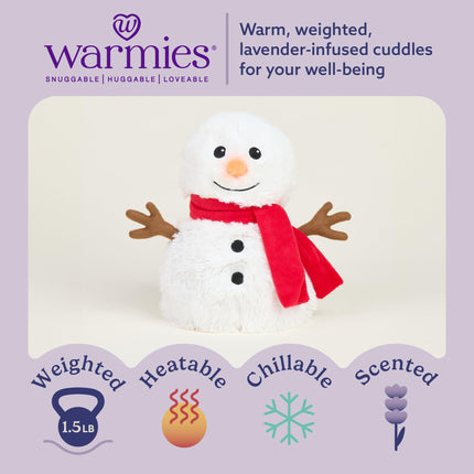 warmies Microwavable & Weighted Stuffed Animals, Red Scarf Snowman - Heated Stuffed Animal Plushie for Warmth & Comfort - Cute Soft Plush Toys for Adults & Children (Boys, Girls, Babies & Toddlers)