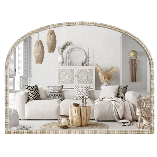WallBeyond White&Gold Vintage Mirror for Vanity 32x24 Inch, Gold Antique Mirror with Ornate Frame, Arched Vintage for Bathroom, Living Room, Fireplace, Entryway