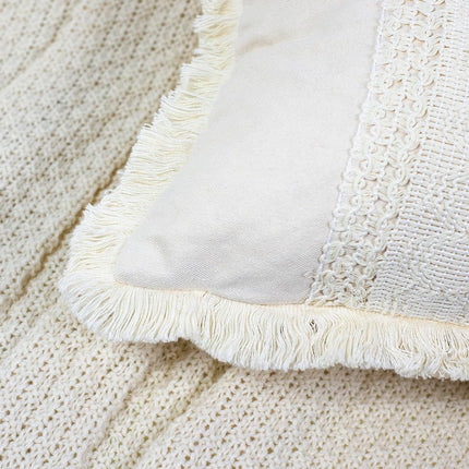 DRNOU Neutral Accent Burlap Lumbar Pillow Covers 12 x 20,Cute Fringed Throw Pillow Cover,Boho Cushion Cover Checked Decorative Pillow Case for Couch Bed Sofa Farmhouse,Rustic Retro,Set of 2 Khaki