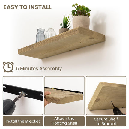 Acovy 8 INCH DEEP Rustic Reclaimed Barnwood Floating Shelves Wall Mounted, Wall Shelves with Invisible Bracket for Living Room, Bathroom, Bedroom and Kitchen, 24 Inch Width Set of 2, Natural