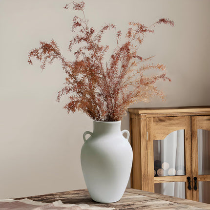 GeLive Matte White Ceramic Jar Vase with Dual Handles, Handmade 10 Inch Waterproof Rustic Farmhouse Pitcher Vase for Table Centerpiece, Flower Arrangement Home Decor