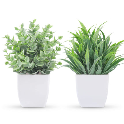 Der Rose Bundle of 8 Packs Fake Plants and 2 Packs Mini Artificial Potted Plants for Table Desk Home Bathroom Office Decor