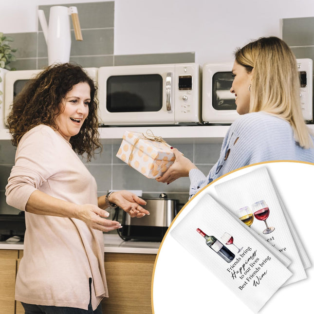 ArtisaEura Friends and Wine Kitchen Towels Set of 2, Gifts for Wine Lovers Dish Tea Bar Towels for Kitchen Bar Cart Decor, Wines Gifts for Women Men Decorative Hand Towels, 16x24 Inches