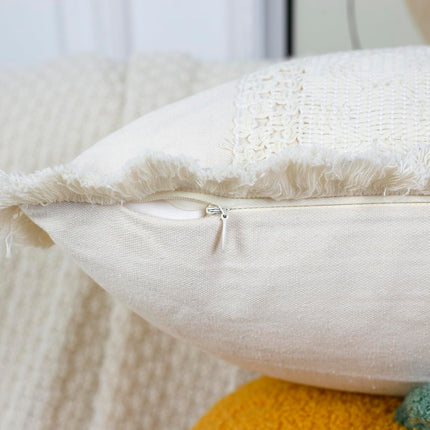 DRNOU Neutral Accent Burlap Lumbar Pillow Covers 12 x 20,Cute Fringed Throw Pillow Cover,Boho Cushion Cover Checked Decorative Pillow Case for Couch Bed Sofa Farmhouse,Rustic Retro,Set of 2 Khaki