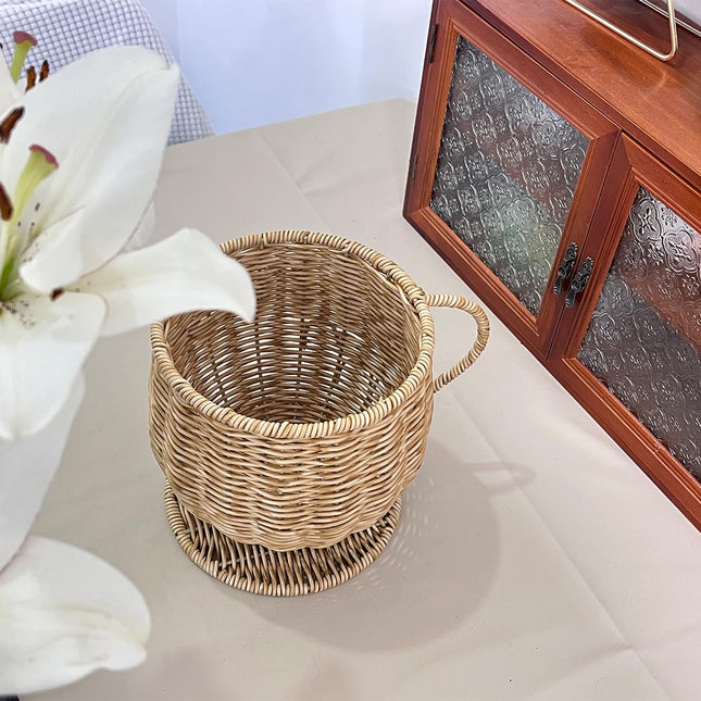 Coeusy Wicker K Cup Holders for Counter, Large Capacity Coffee Basket Decor for Kitchen Countertop, Hand Woven Coffee Bar Accessories, Nature Color