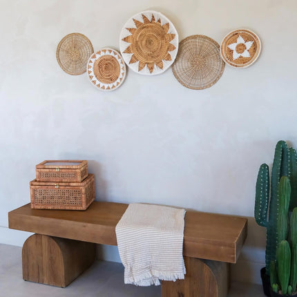 TheNamiCollection Woven Wall Basket Set - Five Hanging Seagrass Baskets | Decorative, Boho Styled Baskets Perfect For Trendy, All Natural Home Decor | Handmade, Round, Woven, Hanging Wall Basket Decor