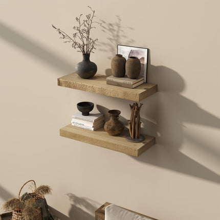 Acovy 8 INCH DEEP Rustic Reclaimed Barnwood Floating Shelves Wall Mounted, Wall Shelves with Invisible Bracket for Living Room, Bathroom, Bedroom and Kitchen, 24 Inch Width Set of 2, Natural