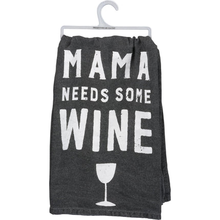 Primitives by Kathy 31469 Black Cotton Dish Towel, Tea, Mama Needs Some Wine