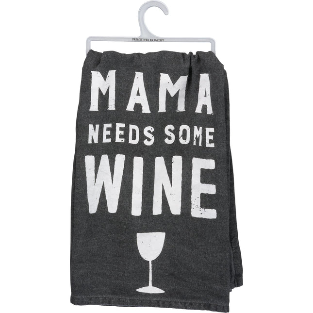 Primitives by Kathy 31469 Black Cotton Dish Towel, Tea, Mama Needs Some Wine