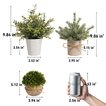 PENGYEE 4 Pack Small Fake Plants, Artificial Plants Indoor for Home Decor, Small Faux Plants Indoor, Fake Plants in White Pot for Bathroom Bedroom Kitchen Office Farmhouse Room Shelf Decor