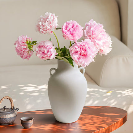 GeLive Matte White Ceramic Jar Vase with Dual Handles, Handmade 10 Inch Waterproof Rustic Farmhouse Pitcher Vase for Table Centerpiece, Flower Arrangement Home Decor