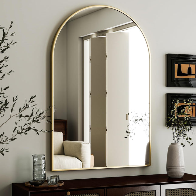 HARRITPURE Arched Wall Mirror 24"x36" – Gold Metal Frame Vanity Mirrors for Bedroom, Entryway, Living Room Decor