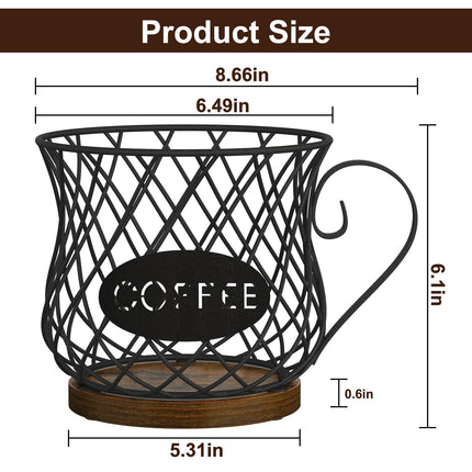 YINMIT K Cup Holder Organizer, Rustic Coffee Pod Holder Organizer, 35 Kcup Holder for Counter with Handle，Large Capacity Black Wire Coffee Capsule Basket for Kitchen Office Desktop (Circular Grid)