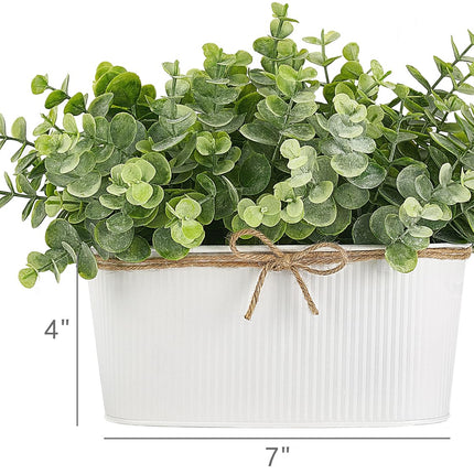 Dahey Fake Eucalyptus Plants Indoor for Farmhouse Home Decor Artificial Faux Plants in Rustic Rectangular Pots Table Centerpiece for Bathroom Office Living Room Shelf Laundry Decor, 7" L x 4" H