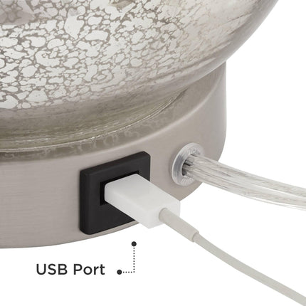 360 Lighting Ledger Modern Accent Table Lamps 21.75" High Set of 2 with USB Charging Port Mercury Glass Off White Drum Shade Decor for Living Room Desk Bedroom House Bedside Nightstand Home