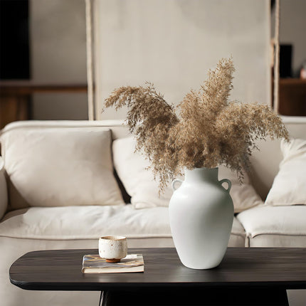 GeLive Matte White Ceramic Jar Vase with Dual Handles, Handmade 10 Inch Waterproof Rustic Farmhouse Pitcher Vase for Table Centerpiece, Flower Arrangement Home Decor