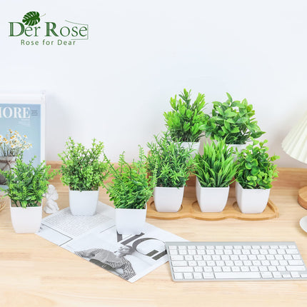 Der Rose Bundle of 8 Packs Fake Plants and 2 Packs Mini Artificial Potted Plants for Table Desk Home Bathroom Office Decor