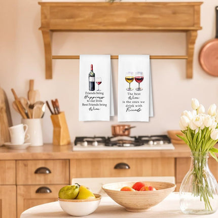 ArtisaEura Friends and Wine Kitchen Towels Set of 2, Gifts for Wine Lovers Dish Tea Bar Towels for Kitchen Bar Cart Decor, Wines Gifts for Women Men Decorative Hand Towels, 16x24 Inches