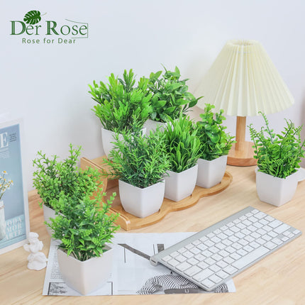 Der Rose Bundle of 8 Packs Fake Plants and 2 Packs Mini Artificial Potted Plants for Table Desk Home Bathroom Office Decor