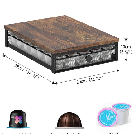 Sedegn Coffee Pod Holder Counter Coffee Vertuo Capsules Storage Organizer with Sliding Drawer Compatible For 35 K-Cup Pods No Assembly Needed Rustic Brown