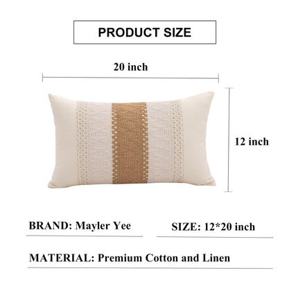 Mayler Yee Lumbar Throw Pillow Covers 12 x 20 Inch 1PC for Farmhouse Living Room, Cotton & Burlap Textured Striped Woven Boho Pillow Covers (Beige & Brown, Single Striped)