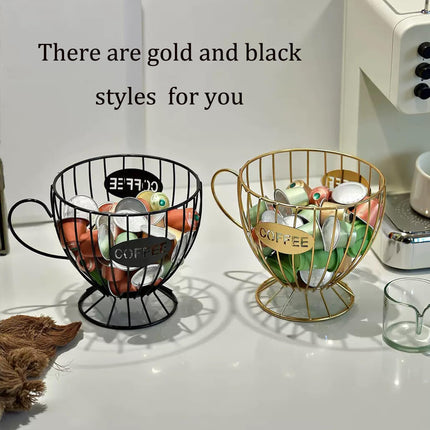 Agirlvct Coffee Pod Holder,Large K Cup & Capsule Storage Organizer, Tea Cup Coffee Capsule Basket, Metal Coffee Bar Organizer for Kcup Kitchen Dinning Room Office Home Cafe Hotel (Black)
