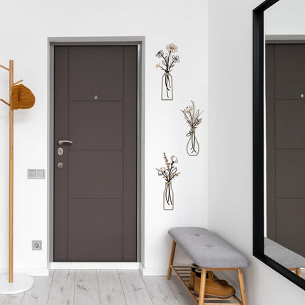 Pigort 3 Pieces Metal Flowers Wall Arts - Rustic Farmhouse Style Décor Metal Wall Art Black Minimalist Flower Natural Themed Wall Decors for Home Bedroom Dining Room Housewarming (Brown)