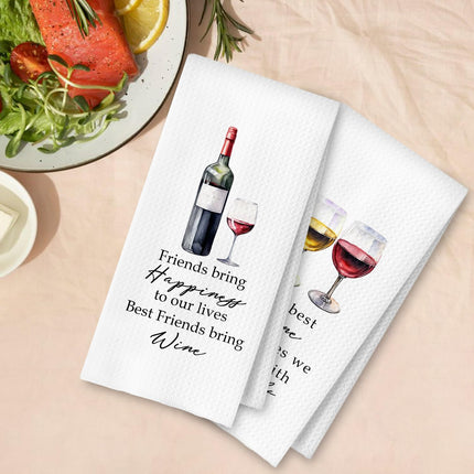 ArtisaEura Friends and Wine Kitchen Towels Set of 2, Gifts for Wine Lovers Dish Tea Bar Towels for Kitchen Bar Cart Decor, Wines Gifts for Women Men Decorative Hand Towels, 16x24 Inches
