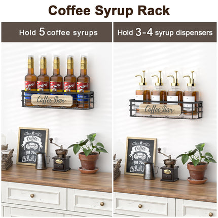 Coffee Mug Holder Organizer 2 Pack with 12 Mug Hooks Mug Rack Wall Mounted with Coffee Bar Sign Farmhouse Coffee Accessories and Organizer with Metal Basket Floating Shelves for Wall Weathered Walnut