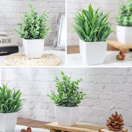 Der Rose Bundle of 8 Packs Fake Plants and 2 Packs Mini Artificial Potted Plants for Table Desk Home Bathroom Office Decor
