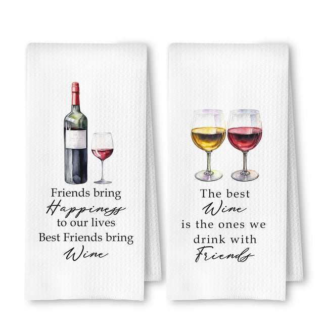 ArtisaEura Friends and Wine Kitchen Towels Set of 2, Gifts for Wine Lovers Dish Tea Bar Towels for Kitchen Bar Cart Decor, Wines Gifts for Women Men Decorative Hand Towels, 16x24 Inches