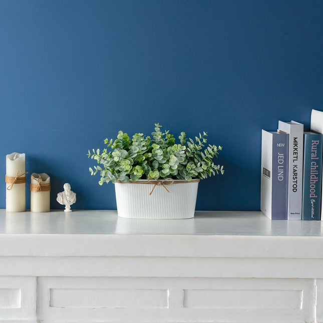 Dahey Fake Eucalyptus Plants Indoor for Farmhouse Home Decor Artificial Faux Plants in Rustic Rectangular Pots Table Centerpiece for Bathroom Office Living Room Shelf Laundry Decor, 7" L x 4" H